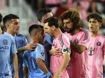 Lionel Messi and Maxi Moralez exchange words during the Inter Miami vs NYCFC match. Lionel Messi and Maxi Moralez exchange words during the Inter Miami vs NYCFC match.
