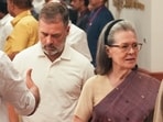 Leader of Opposition in the Lok Sabha Rahul Gandhi and Congress Rajya Sabha MP Sonia Gandhi at the Parliament premises, in New Delhi.