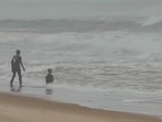 A view of high waves at Marina Beach in the wake of Cyclone Ditwah, in Chennai.