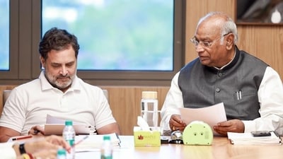 Congress president Mallikarjun Kharge and Leader of Opposition in Lok Sabha Rahul Gandhi were present in the meeting. (File/AICC) Congress president Mallikarjun Kharge and Leader of Opposition in Lok Sabha Rahul Gandhi were present in the meeting. (File/AICC)