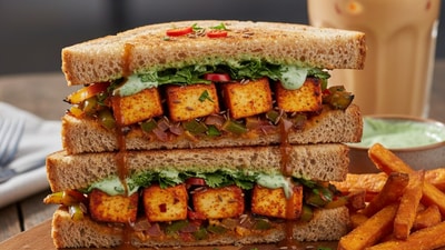 Raj Ganpath said a paneer tikka sandwich is more of a tasty treat than a protein-packed meal. (Made using Gemini AI) Raj Ganpath said a paneer tikka sandwich is more of a tasty treat than a protein-packed meal. (Made using Gemini AI)