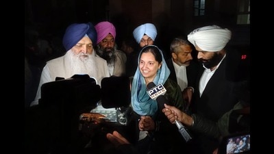 Kanchanpreet Kaur after her release early Sunday morning. (HT Photo) Kanchanpreet Kaur after her release early Sunday morning. (HT Photo)