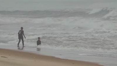 A view of high waves at Marina Beach in the wake of Cyclone Ditwah, in Chennai. (PTI) A view of high waves at Marina Beach in the wake of Cyclone Ditwah, in Chennai. (PTI)