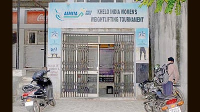 The entrance to the weightlifting centre near Rakh Bagh in Ludhiana on Sunday. (Manish/HT) The entrance to the weightlifting centre near Rakh Bagh in Ludhiana on Sunday. (Manish/HT)