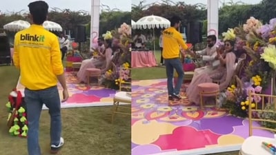 A man arrived at a haldi ceremony in a Blinkit outfit, and the unexpected look amused internet. (Instagram/jain.win_guy) A man arrived at a haldi ceremony in a Blinkit outfit, and the unexpected look amused internet. (Instagram/jain.win_guy)