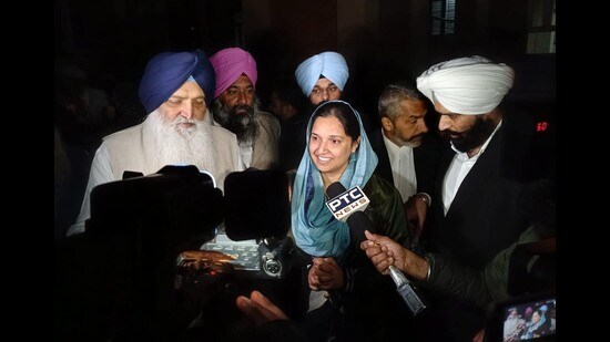 Kanchanpreet Kaur after her release early Sunday morning. (HT Photo)