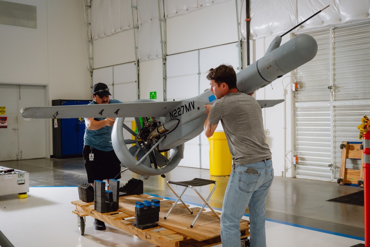 A V-BAT drone is positioned for testing in Frisco, Texas. A V-BAT drone is positioned for testing in Frisco, Texas.