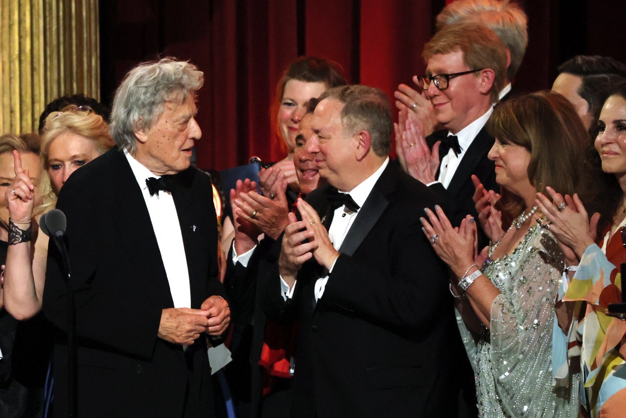Tom Stoppard accepts the Tony for best new play for ‘Leopoldstadt,’ in New York City in 2023. Tom Stoppard accepts the Tony for best new play for ‘Leopoldstadt,’ in New York City in 2023.