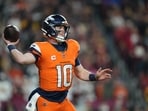 Denver Broncos quarterback Bo Nix throws during the first half of an NFL football game against the Washington Commanders Denver Broncos quarterback Bo Nix throws during the first half of an NFL football game against the Washington Commanders