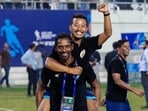 Head coach Bibiano Fernandes (front) celebrates with assistant-coach Subham Rabha after India beat Iran 2-1 in Ahmedabad on Sunday to qualify for the Asian under-17 football finals. (AIFF) Head coach Bibiano Fernandes (front) celebrates with assistant-coach Subham Rabha after India beat Iran 2-1 in Ahmedabad on Sunday to qualify for the Asian under-17 football finals. (AIFF)