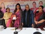 National Women’s Congress President with new Jharkhand Women’s Congress chief Rama Khalkho in Ranchi on Monday. (HT PHOTO)