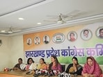 National Women’s Congress president Alka Lamba addresses a press conference in Ranchi on Monday. (HT PHOTO)