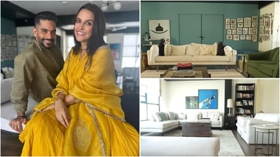 Tour Neha Dhupia and Angad Bedi's stylish Mumbai residence, showcasing family life.