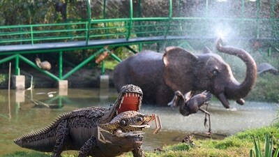 Gram it: No, that's not real crab in the jaws of a crocodile for these are just animal sculptures. Made out of waste iron scrap, these make for quite a sight at the Waste to Wonder Park in Noida's Sector 94. Named Noida Jungle Trail, its second zone is spread over 8.8 acres and resembles tropical rainforest, desert, grassland, and wetland regions. (Photo: Sunil Ghosh/HT) Gram it: No, that's not real crab in the jaws of a crocodile for these are just animal sculptures. Made out of waste iron scrap, these make for quite a sight at the Waste to Wonder Park in Noida's Sector 94. Named Noida Jungle Trail, its second zone is spread over 8.8 acres and resembles tropical rainforest, desert, grassland, and wetland regions. (Photo: Sunil Ghosh/HT)