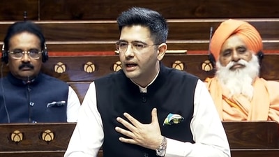 Aam Aadmi Party (AAP) MP Raghav Chadha speaks in the Rajya Sabha during the winter session of Parliament in New Delhi on Monday, December 1, 2025. (Sansad TV/ANI Video Grab) Aam Aadmi Party (AAP) MP Raghav Chadha speaks in the Rajya Sabha during the winter session of Parliament in New Delhi on Monday, December 1, 2025. (Sansad TV/ANI Video Grab)