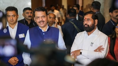 Maharashtra chief minister Devendra Fadnavis and deputy chief minister Eknath Shinde at the India Global Forum's 'IGF Mumbai NXT 25. (PTI) Maharashtra chief minister Devendra Fadnavis and deputy chief minister Eknath Shinde at the India Global Forum's 'IGF Mumbai NXT 25. (PTI)