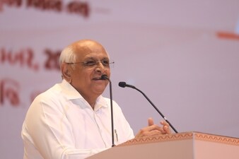 Gujarat Chief Minister Bhupendra Patel addressing the concluding session of the state’s Chintan Shivir in Dharampur on Friday.