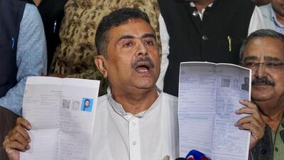 Kolkata: West Bengal leader of Opposition, Suvendu Adhikari, adresses a press conference, in Kolkata, Monday. (PTI) Kolkata: West Bengal leader of Opposition, Suvendu Adhikari, adresses a press conference, in Kolkata, Monday. (PTI)