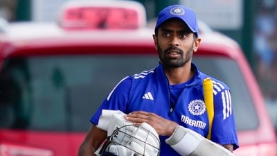 Abhimanyu Easwaran during a practice session. (PTI) Abhimanyu Easwaran during a practice session. (PTI)