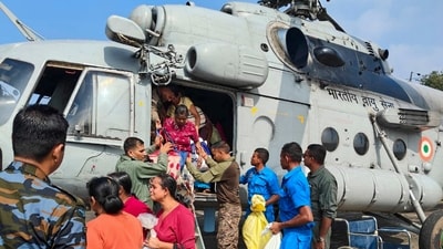 Indian Air Force (IAF) personnel evacuated people from cyclone-affected areas as part of 'Operation Sagar Bandhu', in Sri Lanka. (PTI) Indian Air Force (IAF) personnel evacuated people from cyclone-affected areas as part of 'Operation Sagar Bandhu', in Sri Lanka. (PTI)