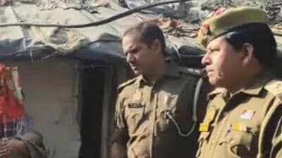 Police officials during a verification drive in a Lucknow slum on Monday. (SOURCED) Police officials during a verification drive in a Lucknow slum on Monday. (SOURCED)