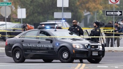 The San Joaquin County sheriff addressed the media a day after the deadly shooting in Stockton. (Getty Images via AFP) The San Joaquin County sheriff addressed the media a day after the deadly shooting in Stockton. (Getty Images via AFP)