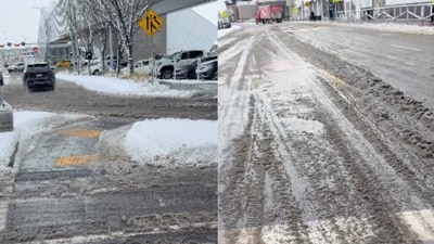 An Indian man posted a clip of slushy Canadian roads after snowfall. (Instagram/___harshhere) An Indian man posted a clip of slushy Canadian roads after snowfall. (Instagram/___harshhere)