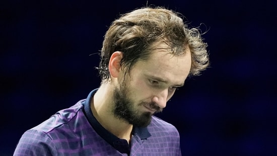 Daniil Medvedev reacts during a match. (AP)