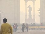 India Gate in dense smog. India Gate in dense smog.