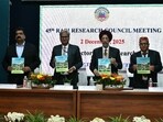 Agriculture scientist and former V-C, Maharana Pratap University of Agriculture & Technology, Udaipur, SS Chahal at an event in Ranchi on Tuesday (HT PHOTO)