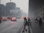 Commuters move through dense haze on Monday morning along Gurugram–Sohna Road near Sector-47. (Parveen Kumar/HT) Commuters move through dense haze on Monday morning along Gurugram–Sohna Road near Sector-47. (Parveen Kumar/HT)