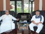 Karnataka CM Siddaramaiah meets his deputy DK Shivakumar on Tuesday morning. Karnataka CM Siddaramaiah meets his deputy DK Shivakumar on Tuesday morning.