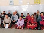 National Health Mission staff during a protest at Ludhiana civil hospital on Tuesday. (HT Photo) National Health Mission staff during a protest at Ludhiana civil hospital on Tuesday. (HT Photo)