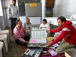 Nagpur: Polling officials set up a polling booth a day before the Maharashtra local body elections in Nagpur on Monday. Nagpur: Polling officials set up a polling booth a day before the Maharashtra local body elections in Nagpur on Monday.