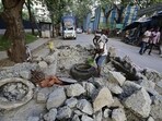 The recently concretised Madhusudhan Kalekar Marg in Bandra East has been dug up for repairs (Anshuman Poyrekar/HT Photo) The recently concretised Madhusudhan Kalekar Marg in Bandra East has been dug up for repairs (Anshuman Poyrekar/HT Photo)
