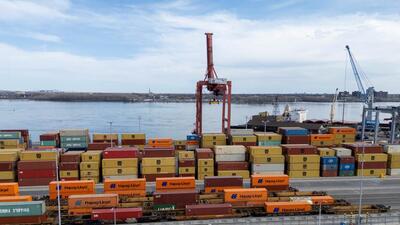 A drone view shows cranes, shipping containers and transport trucks at the Port of Montreal in Montreal, Quebec, Canada. (REUTERS) A drone view shows cranes, shipping containers and transport trucks at the Port of Montreal in Montreal, Quebec, Canada. (REUTERS)