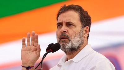 Lok Sabha Leader of Opposition Rahul Gandhi joked that these are the matters being discussed in India today after Congress MP Renuka Chowdhury brought a dog to Parliament. (AICC/ANI Photo) Lok Sabha Leader of Opposition Rahul Gandhi joked that these are the matters being discussed in India today after Congress MP Renuka Chowdhury brought a dog to Parliament. (AICC/ANI Photo)