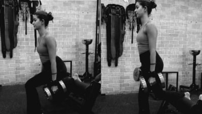 Ananya Panday performs Bulgarian split squats. (Instagram) Ananya Panday performs Bulgarian split squats. (Instagram)