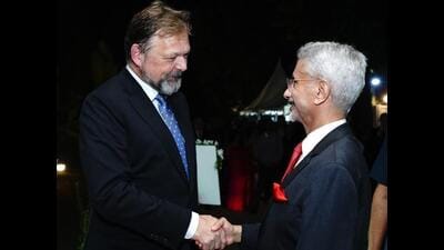 German Ambassador Philipp Ackermann with external affairs minister S Jaishankar in New Delhi. (X) German Ambassador Philipp Ackermann with external affairs minister S Jaishankar in New Delhi. (X)