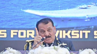 Navy chief Admiral Dinesh K Tripathi speaks during the Navy Day press conference at Kota house, in New Delhi, on Tuesday. (Sanjeev Verma/ Hindustan Times) Navy chief Admiral Dinesh K Tripathi speaks during the Navy Day press conference at Kota house, in New Delhi, on Tuesday. (Sanjeev Verma/ Hindustan Times)