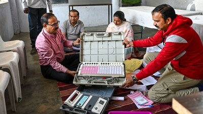 Nagpur: Polling officials set up a polling booth a day before the Maharashtra local body elections in Nagpur on Monday. (PTI) Nagpur: Polling officials set up a polling booth a day before the Maharashtra local body elections in Nagpur on Monday. (PTI)