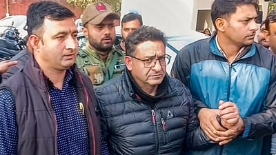 Shafat Ahmed Shangloo, arrested in connection with the 1989 kidnapping of Rubaiyya Sayeed, the daughter of then union home minister Mufti Mohammed Sayeed, being produced before a court in Jammu on Tuesday, December 2, 2025. (PTI) Shafat Ahmed Shangloo, arrested in connection with the 1989 kidnapping of Rubaiyya Sayeed, the daughter of then union home minister Mufti Mohammed Sayeed, being produced before a court in Jammu on Tuesday, December 2, 2025. (PTI)