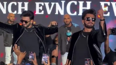 Ranveer Singh entertains fans with his energy at Dhurandhar music album launch event. Ranveer Singh entertains fans with his energy at Dhurandhar music album launch event.