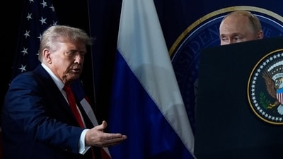 US President Donald Trump and Russia's Vladimir Putin during their meeting in Alaska in August, where ending Russia's war on Ukraine was on the agenda. (AP File Photo) US President Donald Trump and Russia's Vladimir Putin during their meeting in Alaska in August, where ending Russia's war on Ukraine was on the agenda. (AP File Photo)
