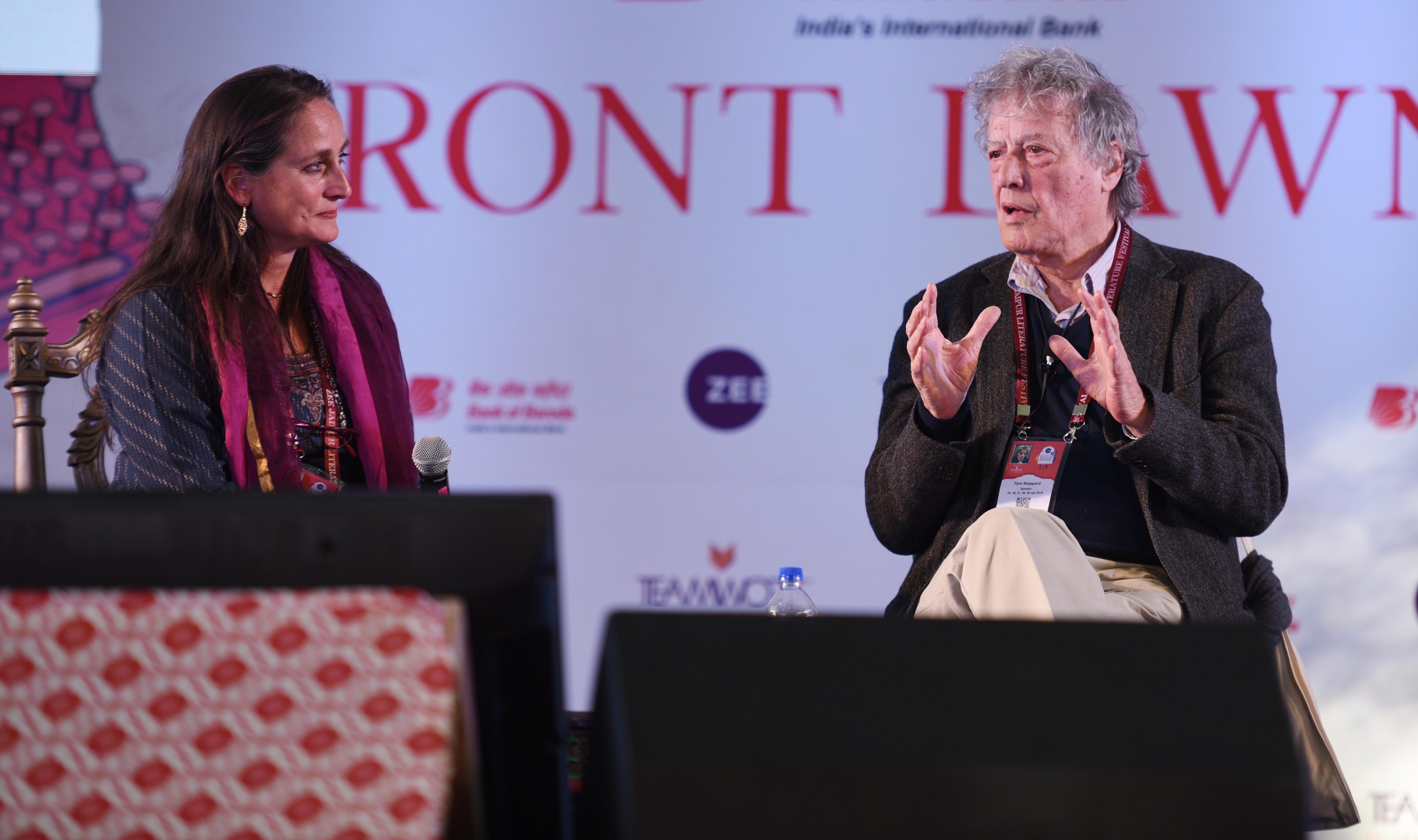 Tom Stoppard in conversation with Sanjana Kapoor at the Jaipur Literature Festival on January 25, 2018. (Raj K Raj/HT PHOTO) Tom Stoppard in conversation with Sanjana Kapoor at the Jaipur Literature Festival on January 25, 2018. (Raj K Raj/HT PHOTO)