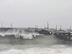A bridge collapse due to strong winds and high tides triggered by Cyclone Ditwah, in Puducherry