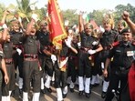 Agniveer jawans celebrate during Passing Out Parade at Bihar Regiment Centre, Danapur in Patna, Wednesday (Santosh Kumar/HT) Agniveer jawans celebrate during Passing Out Parade at Bihar Regiment Centre, Danapur in Patna, Wednesday (Santosh Kumar/HT)