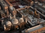 An Aerial view shows Gyanvapi mosque, left, and Kashiviswanath temple on the banks of the river Ganges in Varanasi (File) An Aerial view shows Gyanvapi mosque, left, and Kashiviswanath temple on the banks of the river Ganges in Varanasi (File)