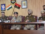 Commissioner of police Swapan Sharma with other officials during a media conference in Ludhiana on Wednesday. (HT Photo) Commissioner of police Swapan Sharma with other officials during a media conference in Ludhiana on Wednesday. (HT Photo)