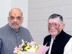 Jharkhand Governor Santosh Gangwar meets Union home minister Amit Shah in New Delhi on Tuesday. (@HMOIndia X)